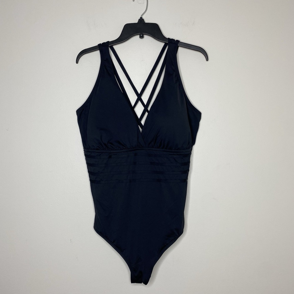 La Blanca One Piece Swimsuit Island Goddess Multi Strap Cross Back Sz 22W Black